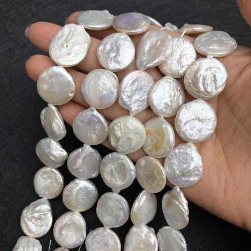 Naturales agua dulce perlas sueltas, Perlas cultivadas de agua dulce, Moneda, Bricolaje, Blanco, about:19-20mm, Vendido para aproximado 38 cm Sarta