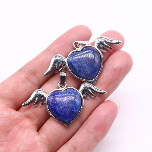 Gemstone Pendants Jewelry, Natural Stone, with Tibetan Style, Angel Wing, silver color plated, DIY & different materials for choice, more colors for choice, 29x52mm, Sold By PC