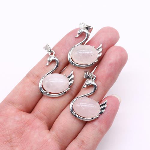 Gemstone Pendants Jewelry, Natural Stone, with Tibetan Style, Swan, silver color plated, DIY & different materials for choice, more colors for choice, 24x32mm, Sold By PC