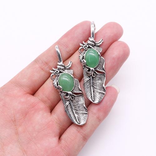 Gemstone Pendants Jewelry, Natural Stone, with Tibetan Style, Feather, silver color plated, DIY & different materials for choice, more colors for choice, 19x62mm, Sold By PC