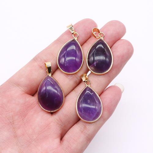 Gemstone Pendants Jewelry, Natural Stone, with Brass, Teardrop, gold color plated, DIY & different materials for choice, more colors for choice, 19x30mm, Sold By PC