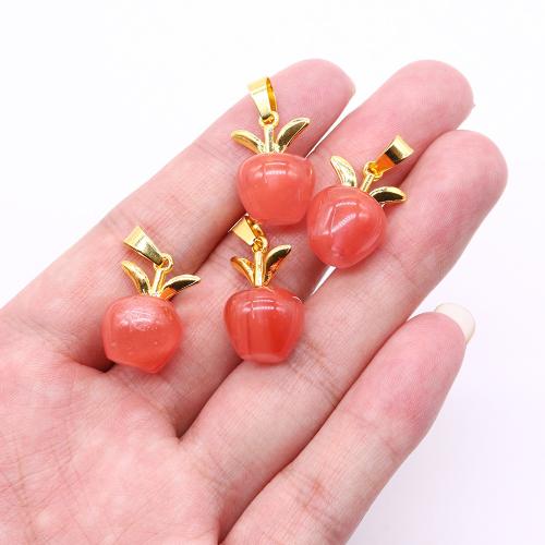Gemstone Pendants Jewelry, Natural Stone, with Brass, Apple, gold color plated, DIY & different materials for choice, more colors for choice, 15x21mm, Sold By PC
