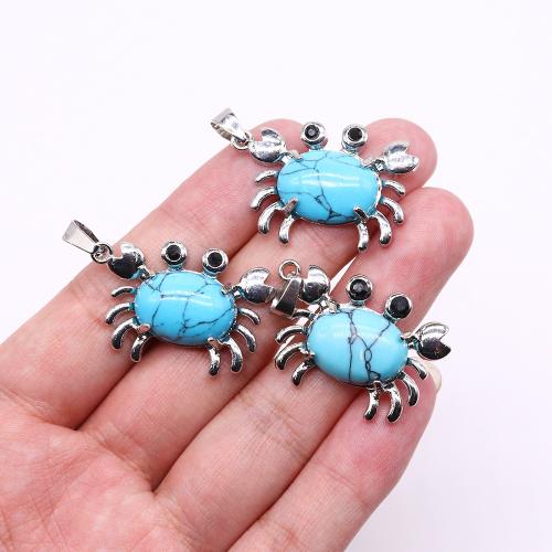 Gemstone Pendants Jewelry Natural Stone with Zinc Alloy Crab silver color plated DIY Sold By PC
