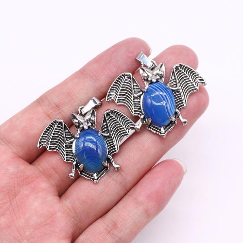 Gemstone Pendants Jewelry Natural Stone with Zinc Alloy Bat silver color plated DIY Sold By PC