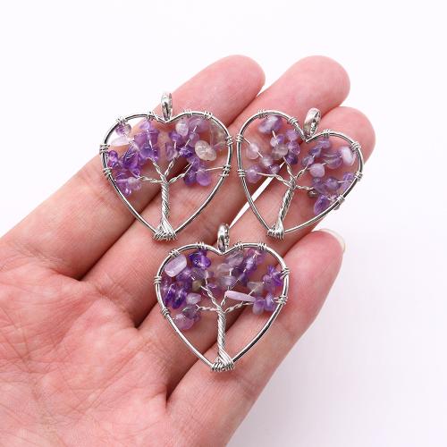 Gemstone Pendants Jewelry, Natural Stone, with Tibetan Style, Heart, silver color plated, DIY & different materials for choice, more colors for choice, 33x38mm, Sold By PC