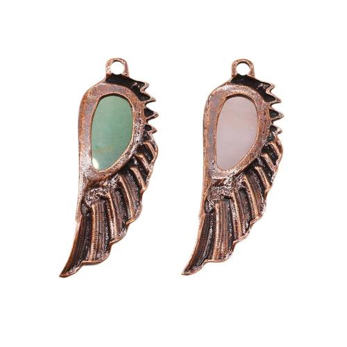 Gemstone Pendants Jewelry, Natural Stone, with Tibetan Style, Wing Shape, antique copper color plated, DIY & different materials for choice, more colors for choice, 21x57mm, Sold By PC
