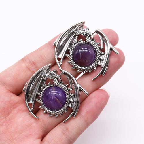 Gemstone Pendants Jewelry, Natural Stone, with Tibetan Style, Bat, silver color plated, DIY & different materials for choice, more colors for choice, 40x46mm, Sold By PC