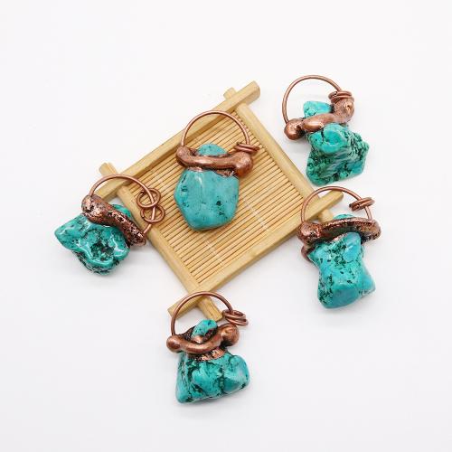 Turquoise Pendant Natural Turquoise with Zinc Alloy irregular antique copper color plated DIY blue 33x43- Sold By PC