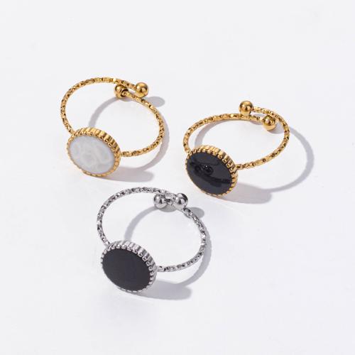 Enamel Stainless Steel Finger Ring 304 Stainless Steel Round plated for woman Sold By PC