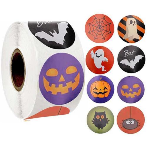 Adhesive Sticker Sticker Paper, with Copper Printing Paper, Halloween Design, 500PCs/Spool, Sold By Spool