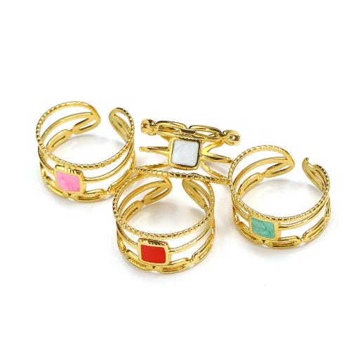 Titanium Steel Finger Ring, gold color plated, Adjustable & for woman & enamel, more colors for choice, Sold By PC