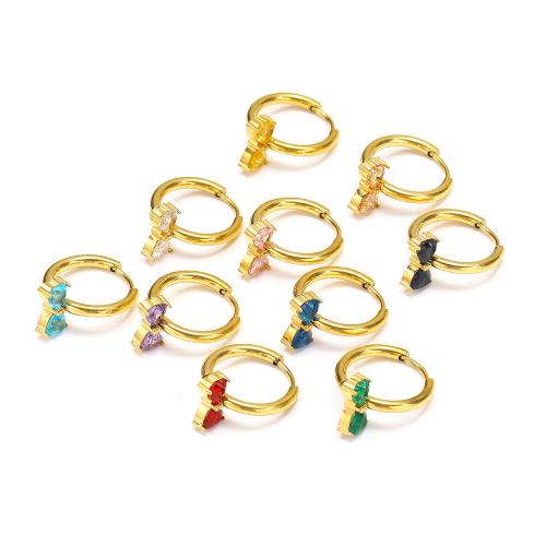 Titanium Steel  Earring, Bowknot, gold color plated, micro pave cubic zirconia & for woman, more colors for choice, Sold By Pair