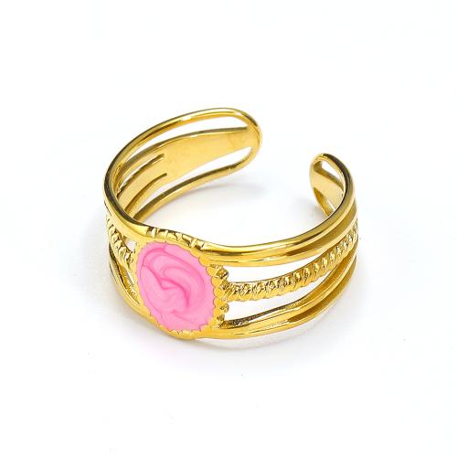 Titanium Steel Finger Ring, gold color plated, Adjustable & for woman & enamel, more colors for choice, Sold By PC