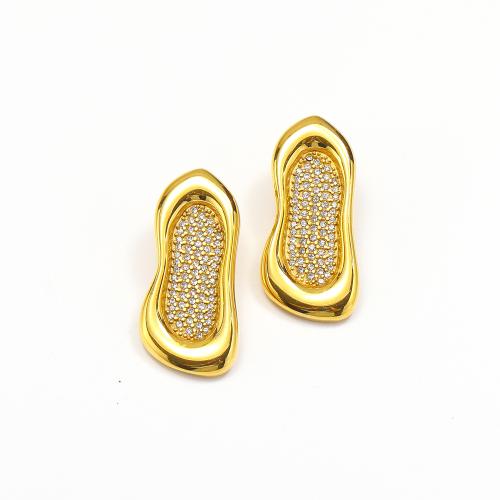 Boucle d'oreille Acier Titane, Placage de couleur d'or, pour femme & avec strass, Vendu par paire