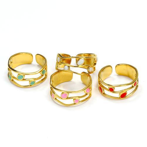 Titanium Steel Finger Ring, gold color plated, for woman & enamel, more colors for choice, Sold By PC