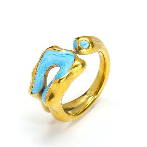 Titanium Steel Finger Ring, gold color plated, different size for choice & for woman & enamel, more colors for choice, Sold By PC