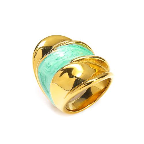 Titanium Steel Finger Ring, gold color plated, different size for choice & for woman & enamel, more colors for choice, Sold By PC