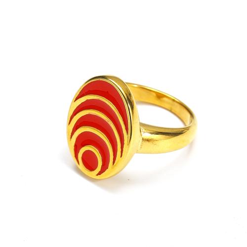 Titanium Steel Finger Ring, Round, gold color plated, different size for choice & for woman & enamel, more colors for choice, Sold By PC