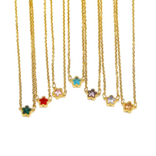 Titanstahl Halskette, Stern, goldfarben plattiert, Micro pave Zirkonia & für Frau, keine, verkauft von PC