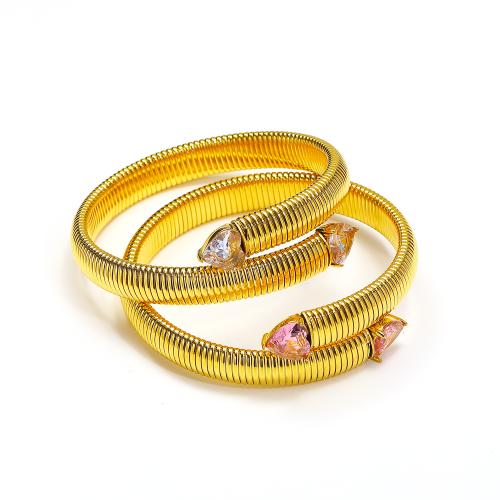 Titan Edelstahl Armband, Titanstahl, goldfarben plattiert, Einstellbar & Micro pave Zirkonia & für Frau, keine, verkauft von PC