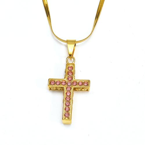 Titanstahl Halskette, Kreuz, goldfarben plattiert, Micro pave Zirkonia & für Frau, keine, verkauft von PC