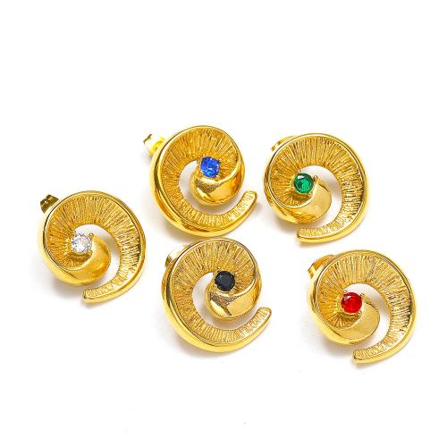 Titanium Steel  Earring, gold color plated, for woman & with rhinestone, more colors for choice, Sold By PC
