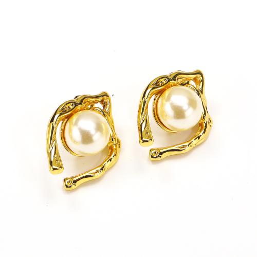 Titanium Steel  Earring, with Plastic Pearl, gold color plated, for woman, Sold By Pair