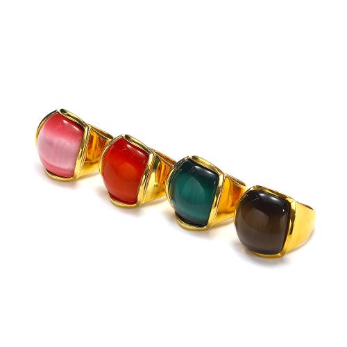 Titanium Steel Finger Ring, with Cats Eye, gold color plated, different size for choice & for woman, more colors for choice, Sold By PC