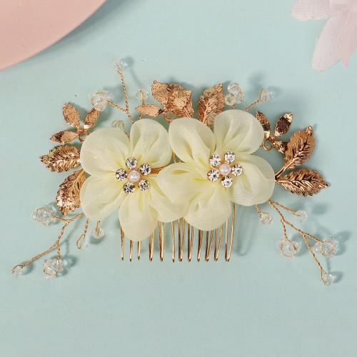 Decorative Hair Combs, Tibetan Style, with Gauze, Flower, plated, for bridal & with rhinestone, gold, Sold By PC