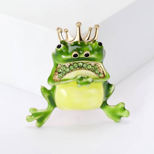 Tibetan Style Brooches, Frog, plated, fashion jewelry & enamel & with rhinestone, green, nickel, lead & cadmium free, 37x38mm, Sold By PC