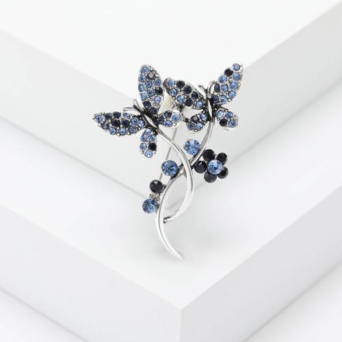 Tibetan Style Brooches, Butterfly, plated, fashion jewelry & with rhinestone, more colors for choice, nickel, lead & cadmium free, 37x50mm, Sold By PC