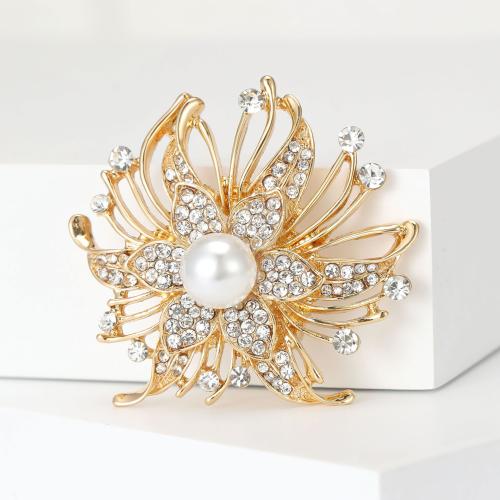 Tibetan Style Brooches, with Plastic Pearl, Flower, plated, fashion jewelry & with rhinestone, more colors for choice, nickel, lead & cadmium free, 46x43mm, Sold By PC