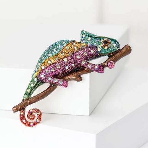 Tibetan Style Brooches, Chameleon, plated, fashion jewelry & enamel & with rhinestone, more colors for choice, nickel, lead & cadmium free, 77x64mm, Sold By PC