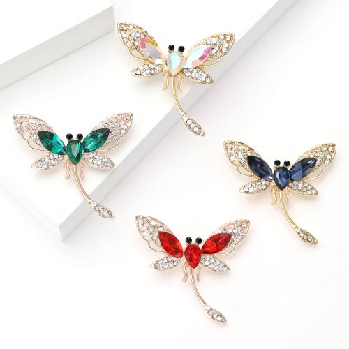 Tibetan Style Brooches, Dragonfly, plated, fashion jewelry & with rhinestone, more colors for choice, nickel, lead & cadmium free, 43x47mm, Sold By PC