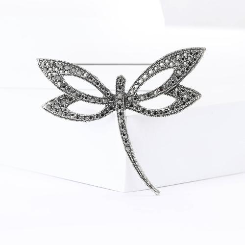 Tibetan Style Brooches, Dragonfly, plated, fashion jewelry & with rhinestone, more colors for choice, nickel, lead & cadmium free, 65x55mm, Sold By PC