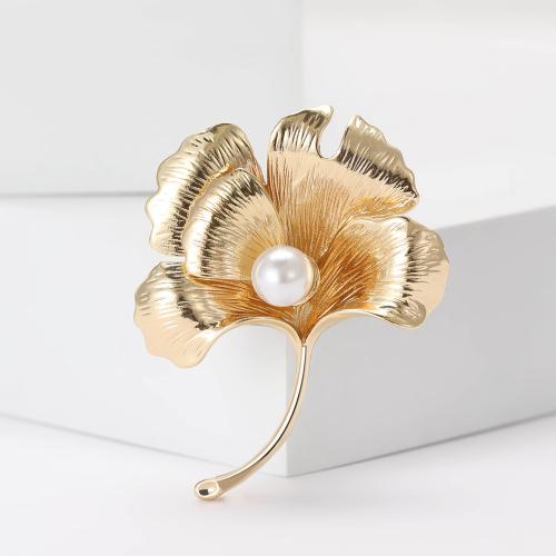 Tibetan Style Brooches, with Plastic Pearl, Leaf, plated, fashion jewelry, more colors for choice, nickel, lead & cadmium free, 52x40mm, Sold By PC