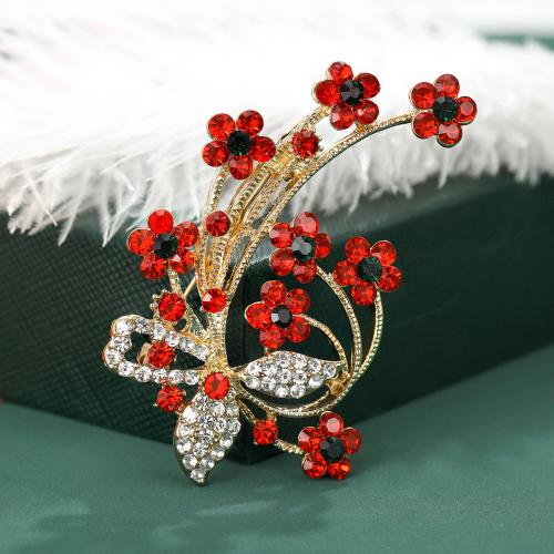 Tibetan Style Brooches, Flower, plated, fashion jewelry & with rhinestone, more colors for choice, nickel, lead & cadmium free, 39x57mm, Sold By PC