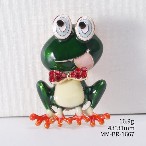 Tibetan Style Brooches, Frog, plated, fashion jewelry & enamel & with rhinestone, more colors for choice, nickel, lead & cadmium free, 31x43mm, Sold By PC