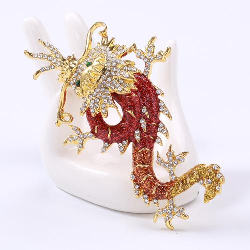 Tibetan Style Brooches, Dragon, plated, fashion jewelry & enamel & with rhinestone, more colors for choice, nickel, lead & cadmium free, 72x45mm, Sold By PC