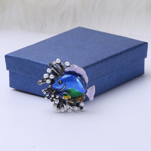 Tibetan Style Brooches, with Plastic Pearl, Fish, plated, fashion jewelry & enamel, more colors for choice, nickel, lead & cadmium free, 41x41mm, Sold By PC