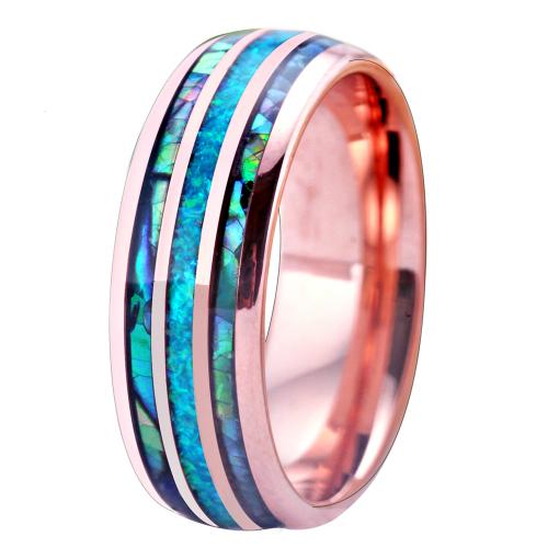 Wolfram Stahl Ring für Männer, mit Opal & Muschel, Modeschmuck & verschiedene Größen vorhanden & für den Menschen, Roségold, Width: 8.03mm, thickness :2.4mm, verkauft von PC