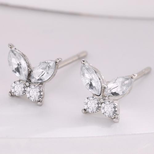 Zinc Alloy Stud Earring Butterfly fashion jewelry & micro pave cubic zirconia & for woman original color Sold By Pair