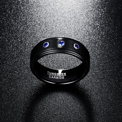 Tungsten Steel Ring for Men , fashion jewelry & different size for choice & micro pave cubic zirconia & for man, black, Width: 8mm, thickness :2.4mm, Sold By PC