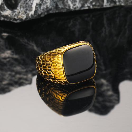 Titanium Steel Finger Ring, fashion jewelry & different size for choice & for man & enamel, gold, Sold By PC