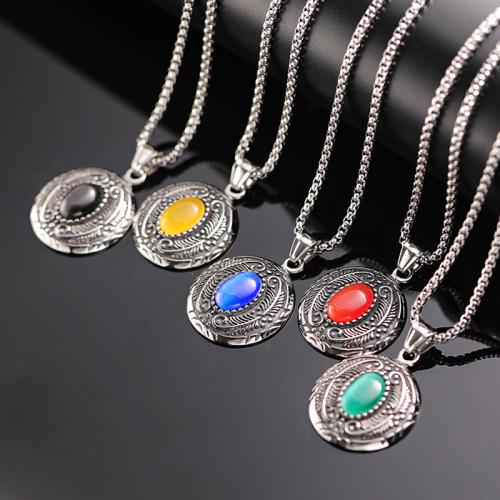 Titanium Steel Pendants, with Gemstone, fashion jewelry & Unisex & different styles for choice, more colors for choice, Length:Approx 60 cm, Sold By PC