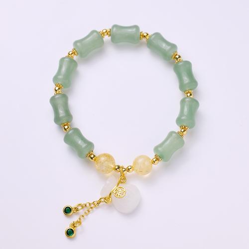 Bracelets de pierres précieuses, avec zircon cubique & aventurine vert & laiton & alliage de zinc, fait à la main, bijoux de mode & pour femme, plus de couleurs à choisir, Longueur:Environ 14-16 cm, Vendu par PC