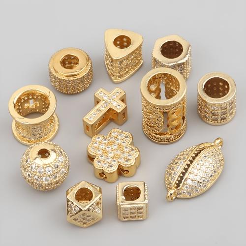 Perline vuote in ottone, placcato, DIY & stili diversi per la scelta & Micro spianare cubic zirconia, dorato, 10PC/borsa, Venduto da borsa