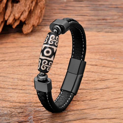 Leather Cord Bracelet, 304 Stainless Steel, with leather cord & Gemstone, plated, Unisex & different size for choice & different styles for choice, more colors for choice, Sold By PC