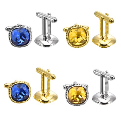Cufflinks, Brass, with Crystal, plated, Unisex, more colors for choice, 16x16mm, Sold By Pair