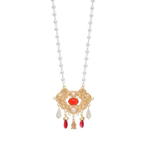Collar de Aleación de Zinc, con Perlas plásticas & Acrílico, chapado, para mujer, dorado, Vendido por UD